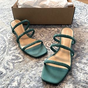 Reformation Assunta Strappy Block Heel Mule teal